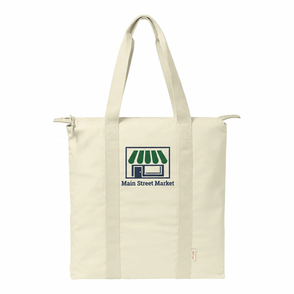 Custom Comfort Colors Nomad Carry-All Bag (CCNT0) in Ivory, flat-lay view with a custom printed logo.