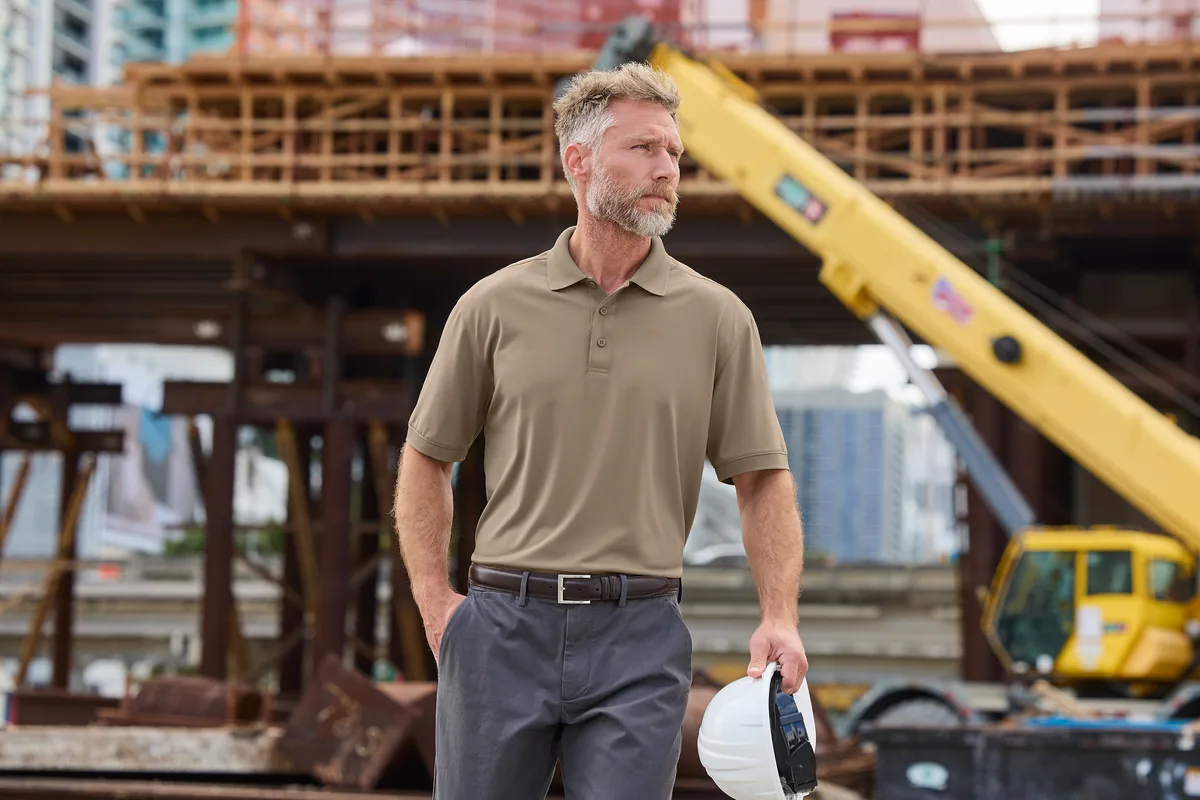 CornerStone Workwear Pro Polo — Style CS450 in Silver Tan — manufacturer lifestyle photo