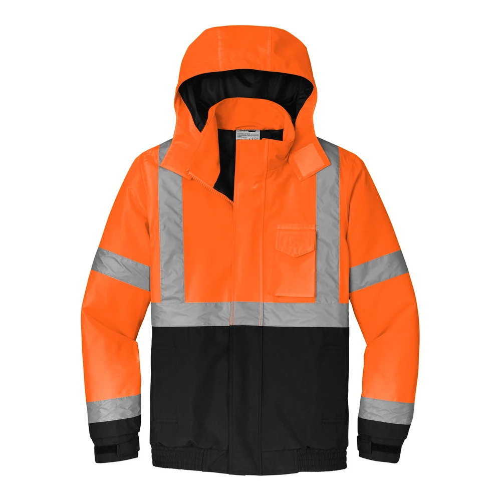 Safety Orange CornerStone ANSI 107 Class 3 Economy Waterproof Insulated Bomber Jacket style CSJ500, front view