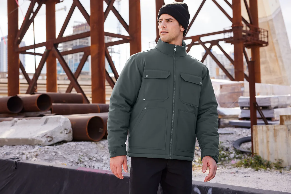 CornerStone Insulated Workwear Soft Shell — Style CSJ75 in Iron Grey — manufacturer lifestyle photo