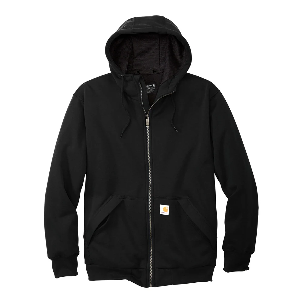Black Carhartt Midweight Thermal-Lined Full-Zip Sweatshirt style CT104078, front view