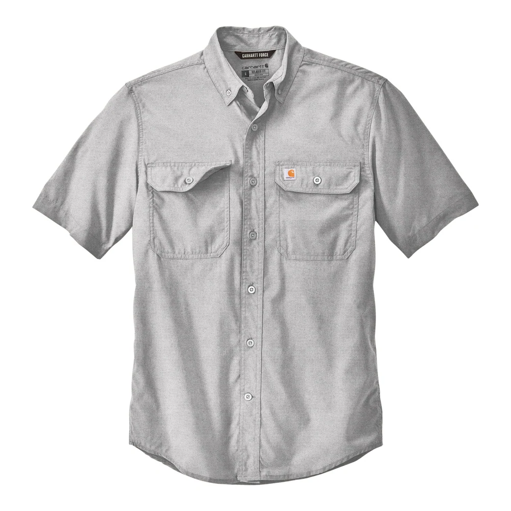 Steel Carhartt Force Solid Short Sleeve Shirt style CT105292, front view