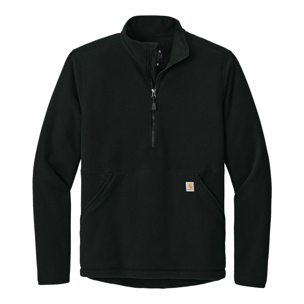 Black Carhartt Textured 1/2-Zip Fleece Jacket style CT106417, front view