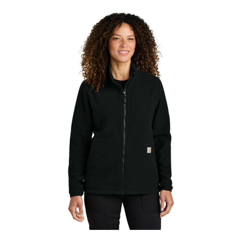 Black Carhartt Women's Textured Full-Zip Fleece Jacket style CT106419, front view