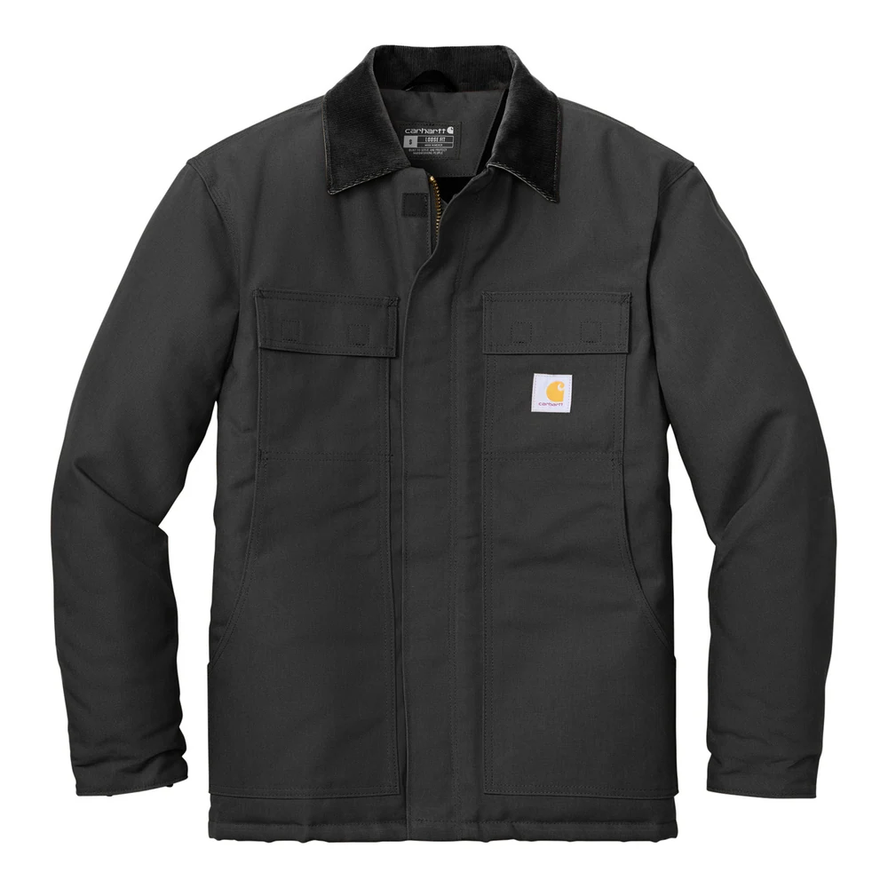 Black Carhartt Duck Traditional Coat style CT106674, front view