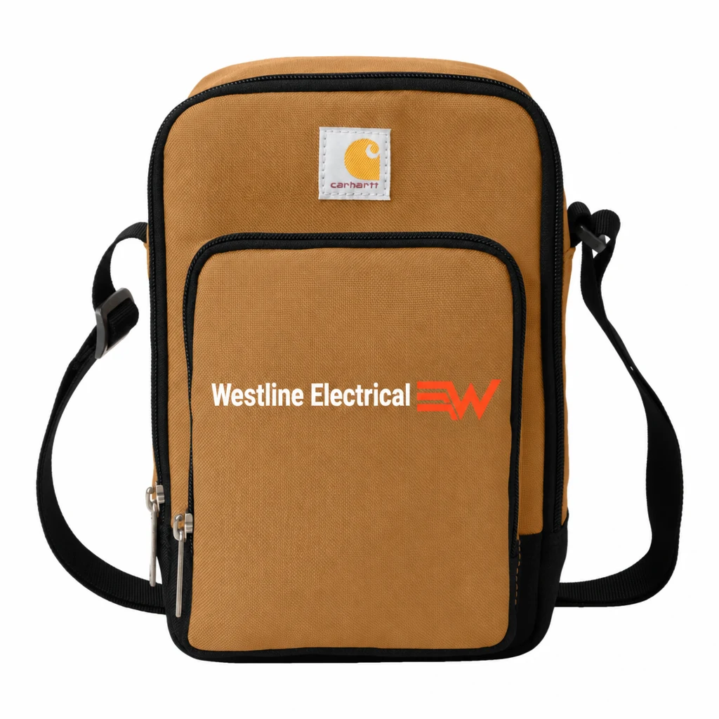 Custom Carhartt Crossbody Zip Bag (CTB0000482) in Carhartt Brown, flat-lay view with a custom printed logo.
