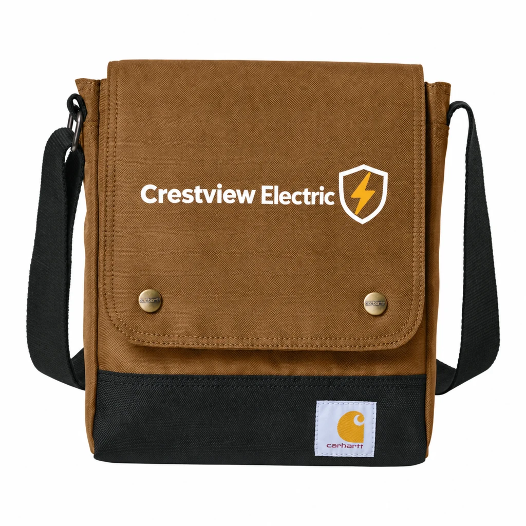 Custom Carhartt Crossbody Snap Bag (CTB0000606) in Carhartt Brown, flat-lay view with a custom printed logo.