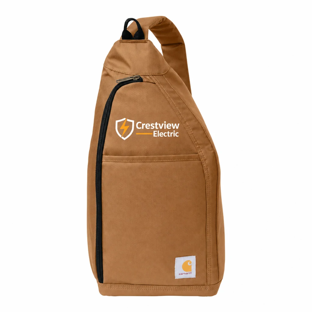 Custom Carhartt 10L Sling Bag (CTB0000688) in Carhartt Brown, flat-lay view with a custom printed logo.