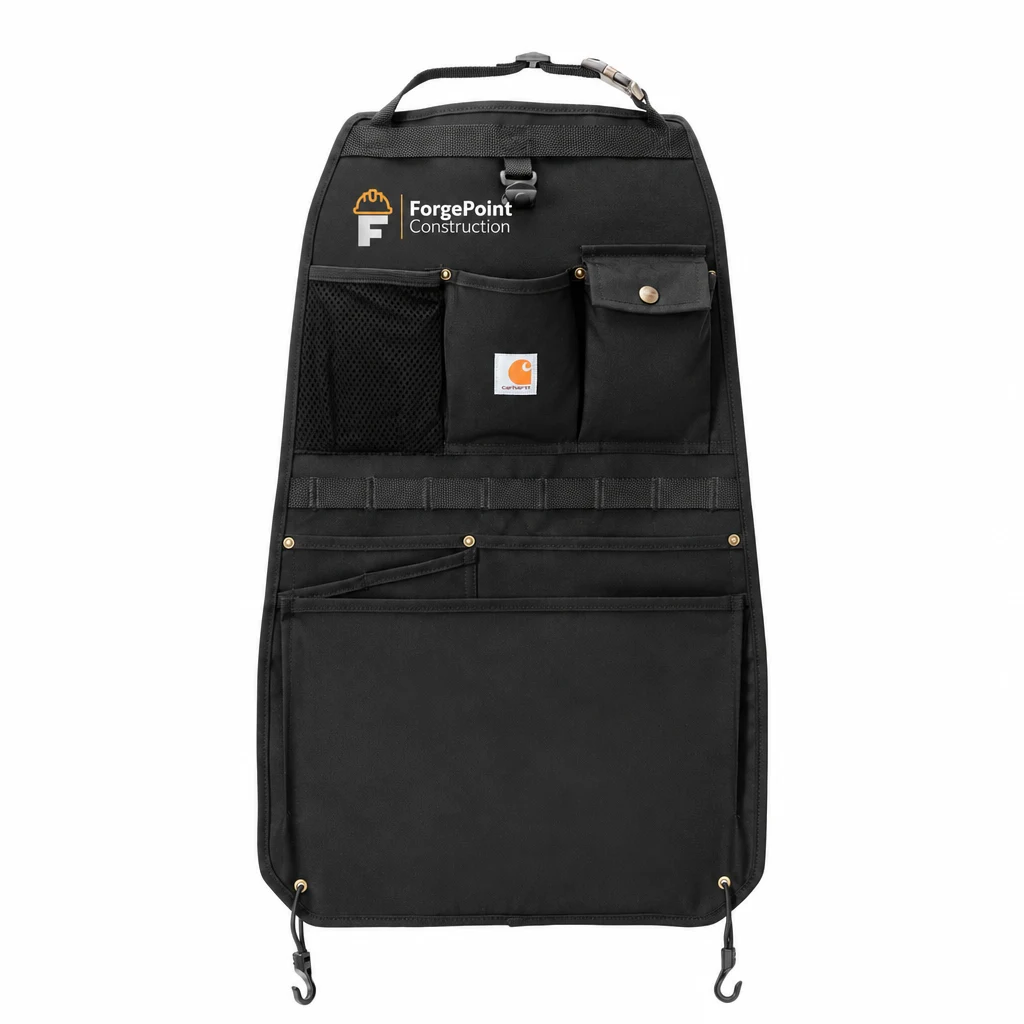 Custom Carhartt Nylon Duck Organizer (CTC0001607) in Black, flat-lay view with a custom printed logo.