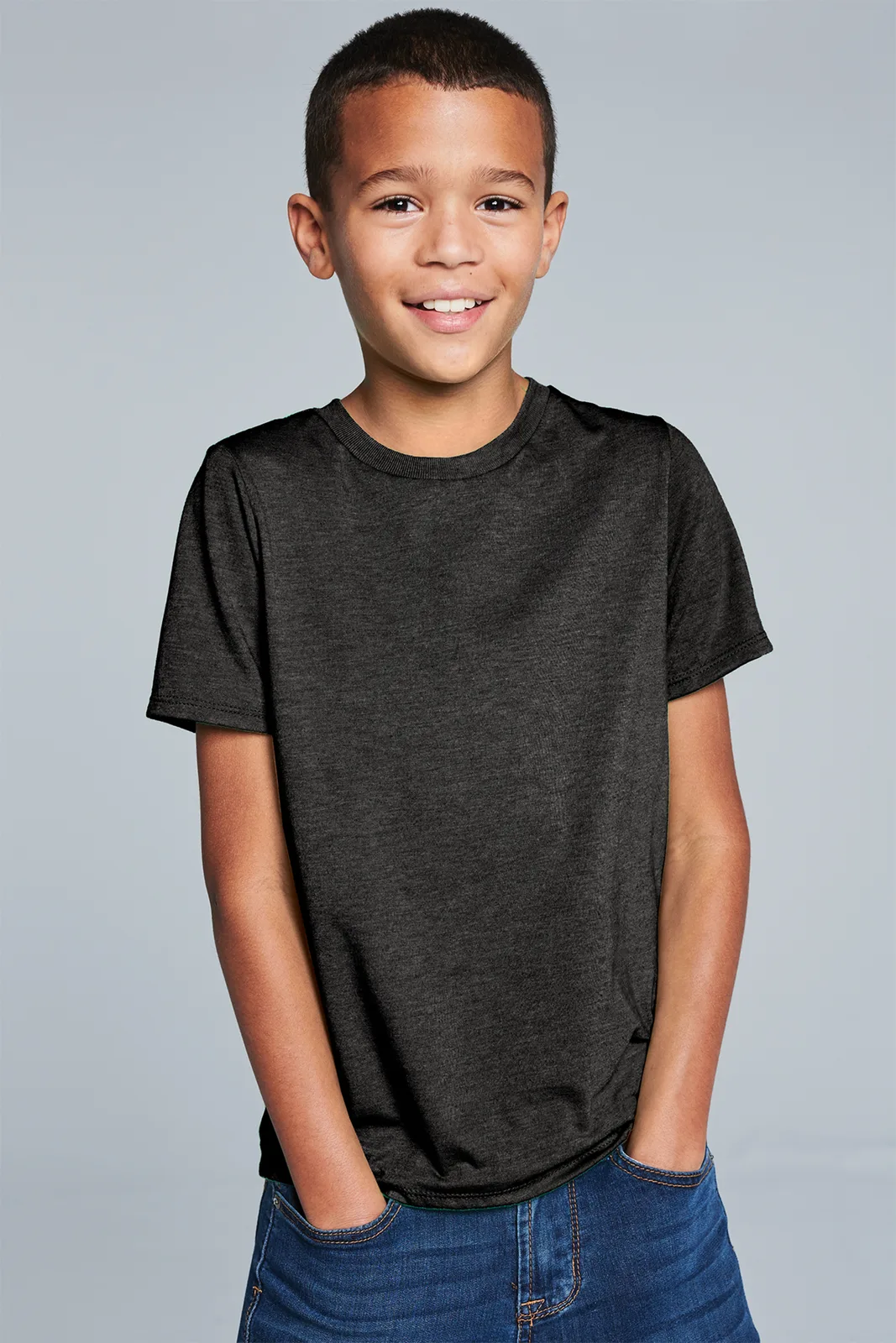 District Youth Perfect Tri Tee — Style DT130Y in Black Frost — manufacturer lifestyle photo