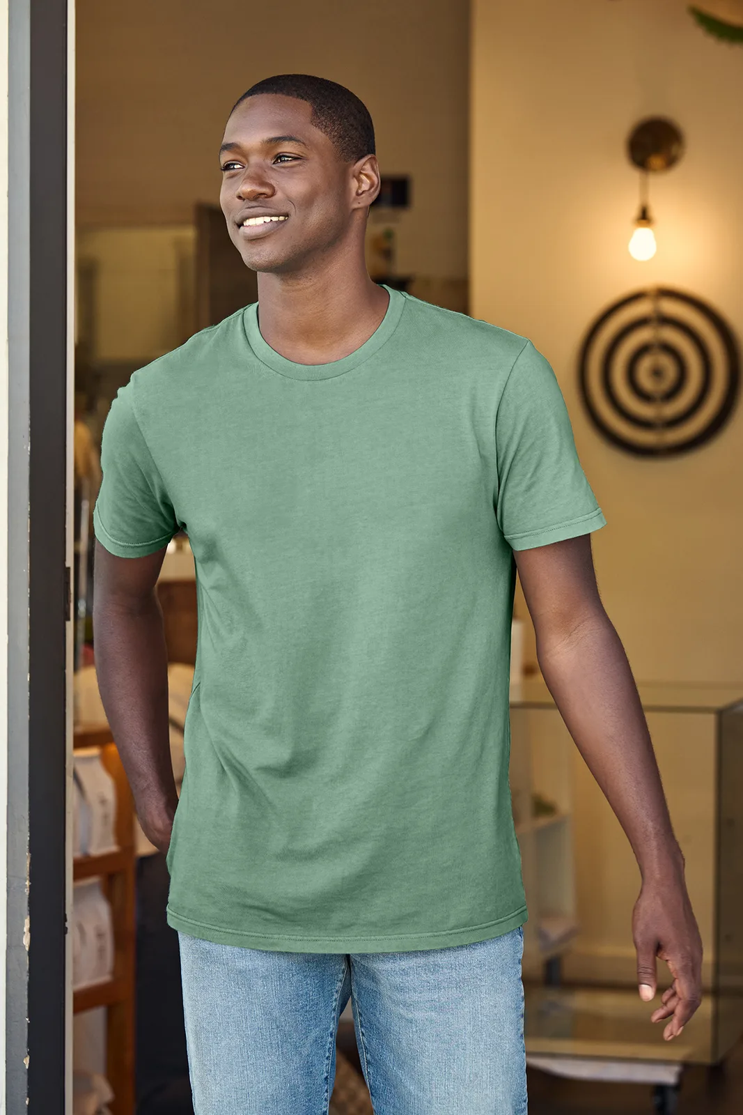 District Wash Tee — Style DT2101 in Sage — manufacturer lifestyle photo