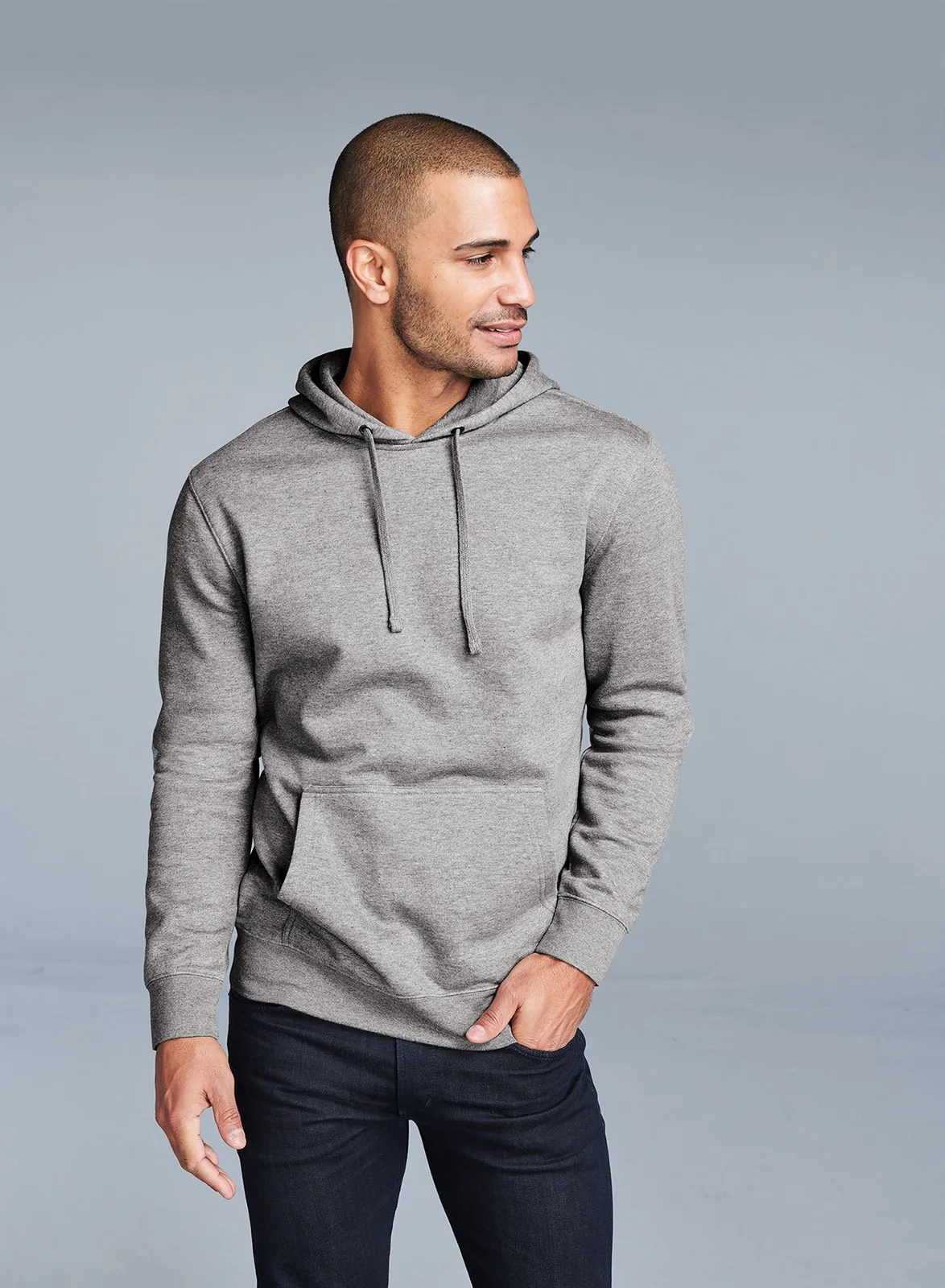 District V.I.T. Fleece Hoodie — Style DT6100 in Grey Frost — manufacturer lifestyle photo