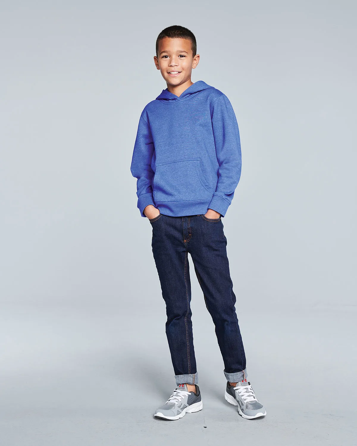 District Youth V.I.T. Fleece Hoodie — Style DT6100Y in Royal Frost — manufacturer lifestyle photo