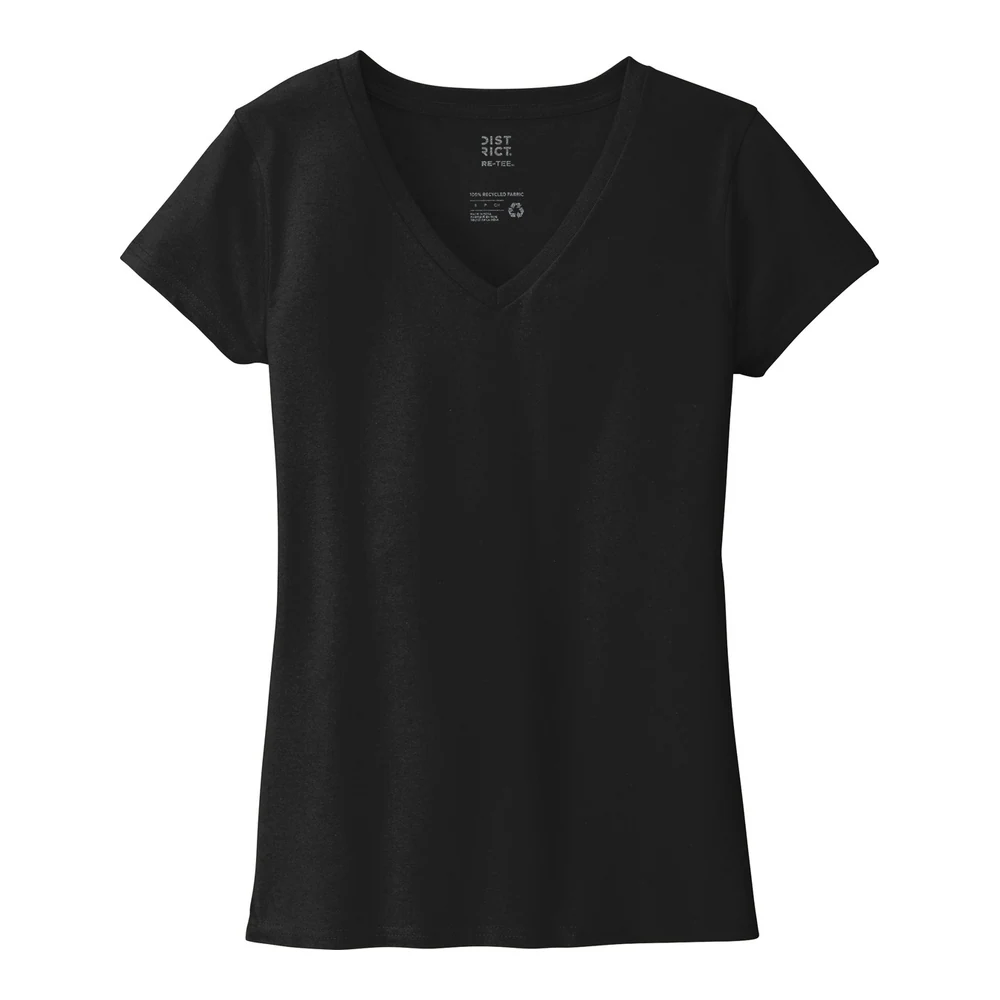 Black District Women's Re-Tee V-Neck style DT8001, front view