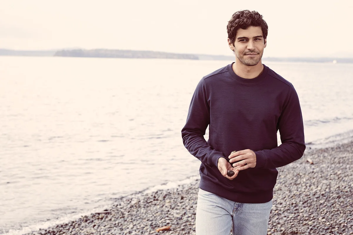 District Re-Fleece Crew — Style DT8104 in True Navy — manufacturer lifestyle photo