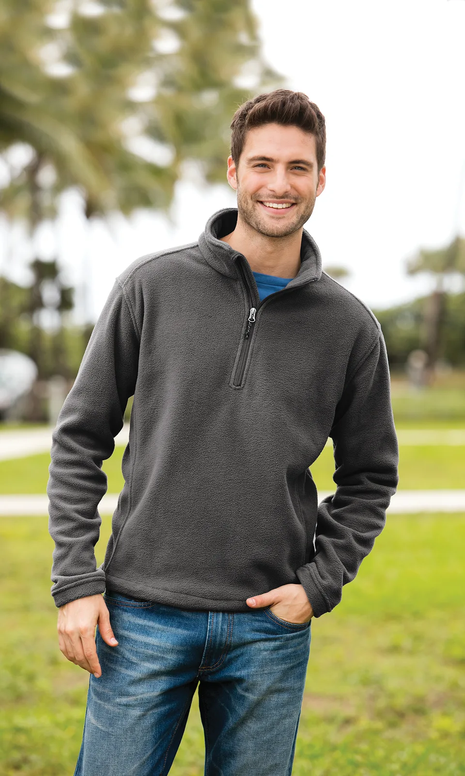 Port Authority Value Fleece 1/4-Zip Pullover — Style F218 in Black — manufacturer lifestyle photo