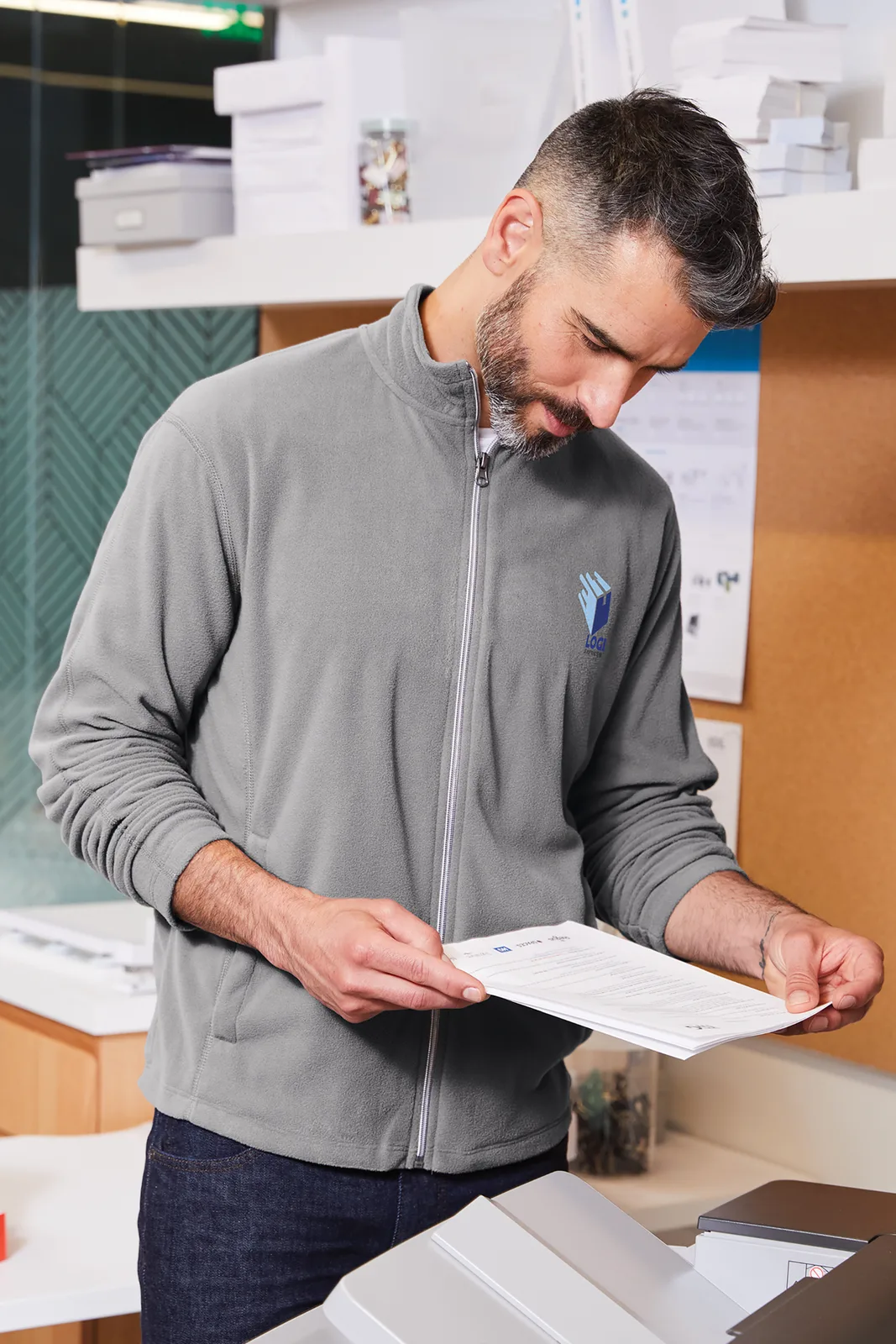 Port Authority Microfleece Jacket — Style F223 in Pearl Grey — manufacturer lifestyle photo