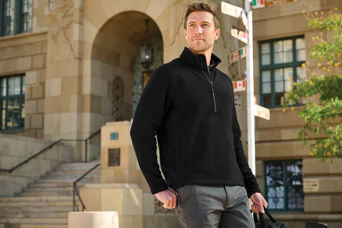 Port Authority Arc Sweater Fleece 1/4-Zip — Style F426 in Deep Black — manufacturer lifestyle photo