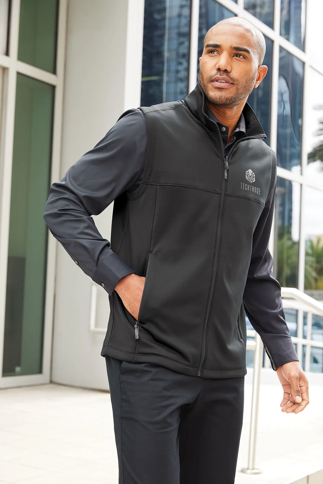 Port Authority Collective Smooth Fleece Vest — Style F906 in Graphite — manufacturer lifestyle photo