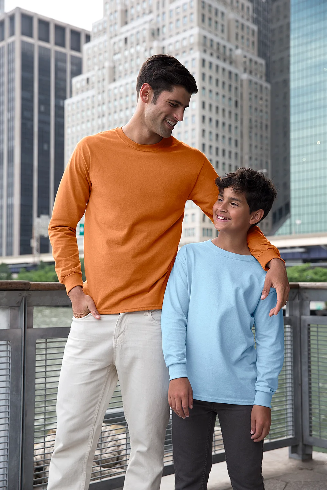 Gildan - Ultra Cotton 100% US Cotton Long Sleeve T-Shirt — Style G2400 in Light Pink — manufacturer lifestyle photo