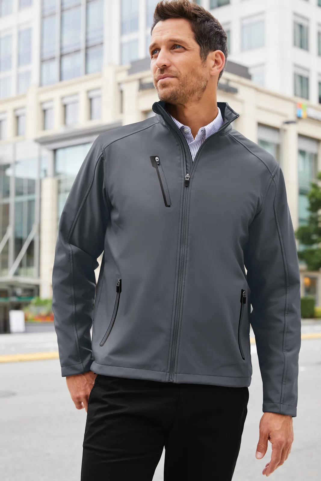 Port Authority Welded Soft Shell Jacket — Style J324 in Deep Smoke — manufacturer lifestyle photo