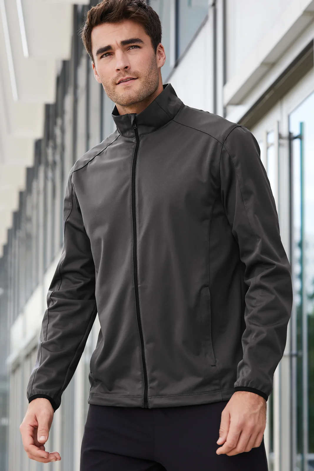 Port Authority Active Soft Shell Jacket — Style J717 in Grey Steel — manufacturer lifestyle photo