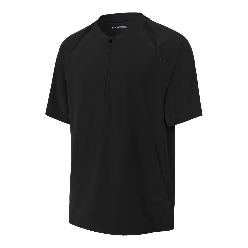 Black Sport-Tek Repeat 1/2-Zip Short Sleeve Jacket style JST489, front view