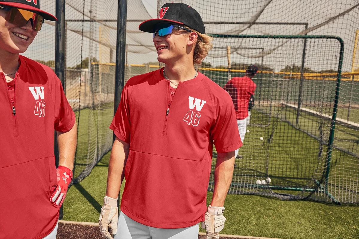 Sport-Tek Repeat 1/2-Zip Short Sleeve Jacket — Style JST489 in Deep Red — manufacturer lifestyle photo