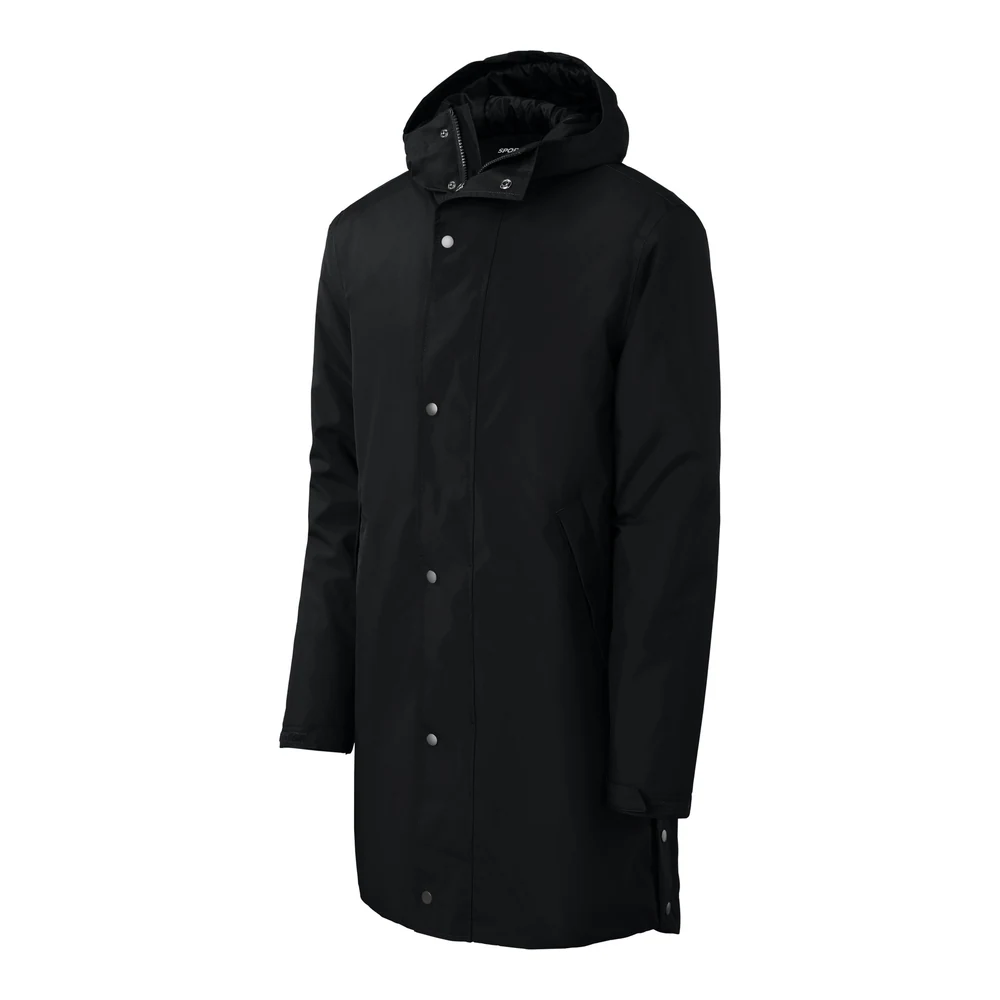 Black Sport-Tek Waterproof Insulated Sideline Parka style JST55, front view