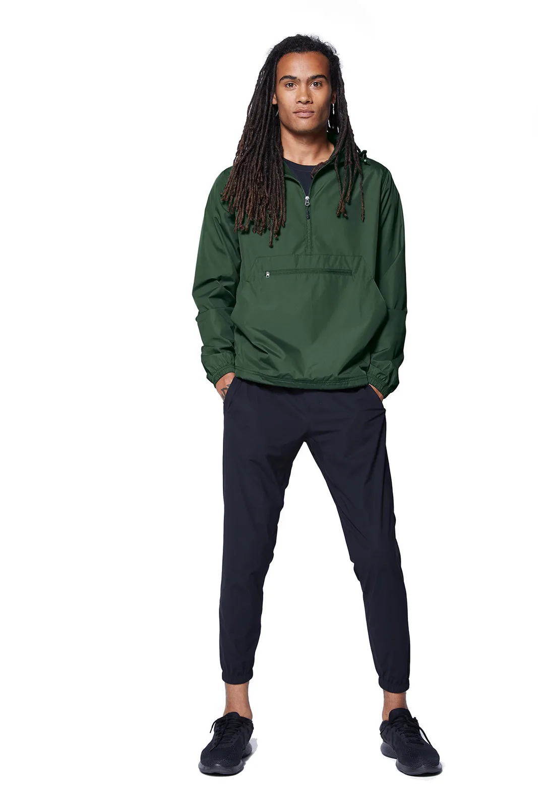 Sport-Tek Packable Anorak — Style JST66 in Forest Green — manufacturer lifestyle photo