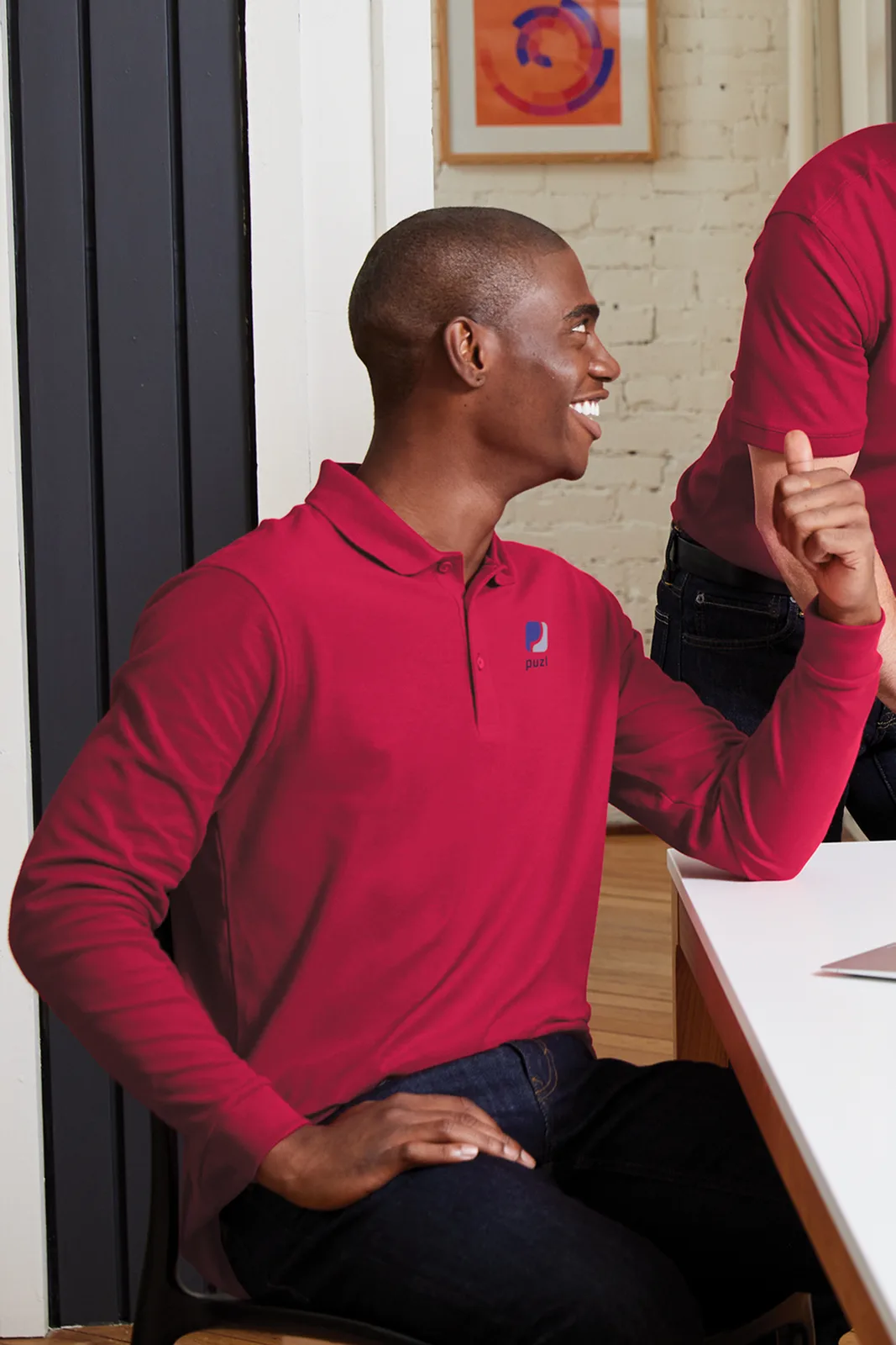 Port Authority Long Sleeve Core Classic Pique Polo — Style K100LS in Rich Red — manufacturer lifestyle photo