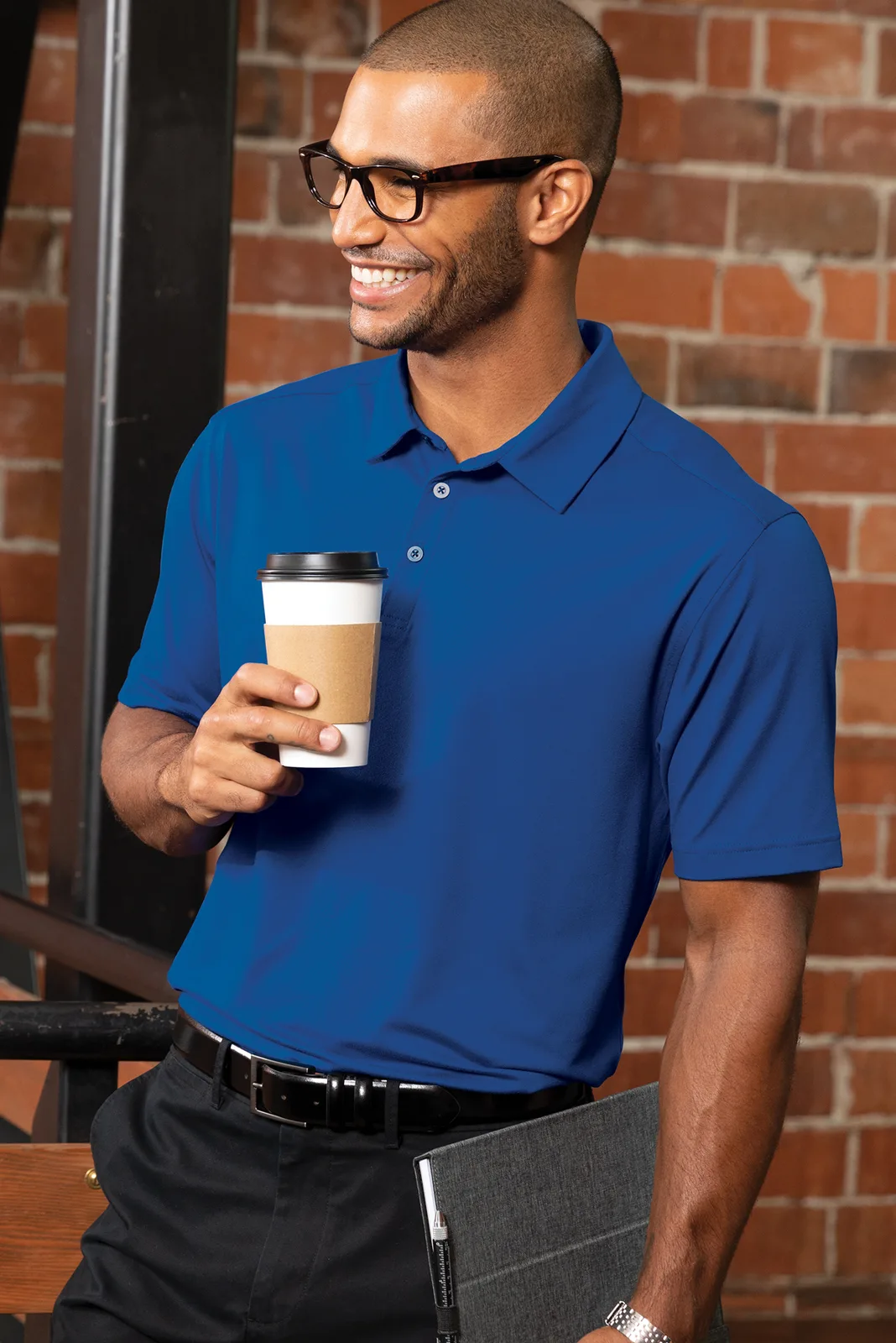 Port Authority City Stretch Polo — Style K682 in True Blue — manufacturer lifestyle photo