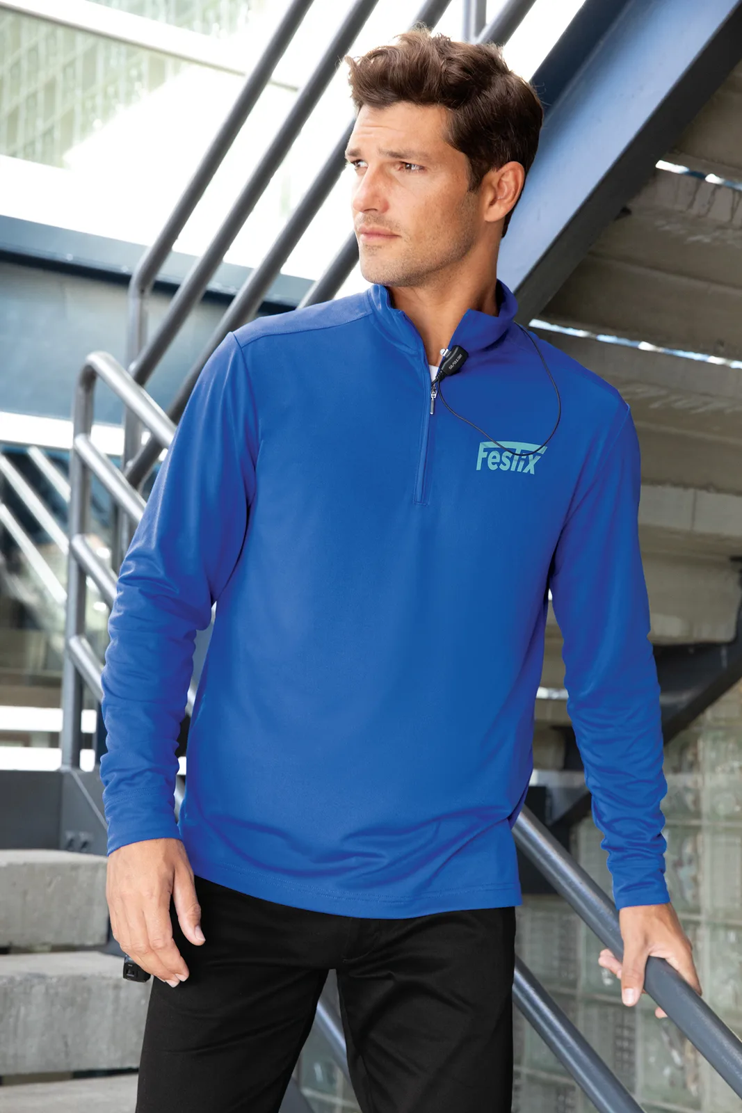 Port Authority C-FREE Snag-Proof 1/4-Zip — Style K865 in True Royal — manufacturer lifestyle photo