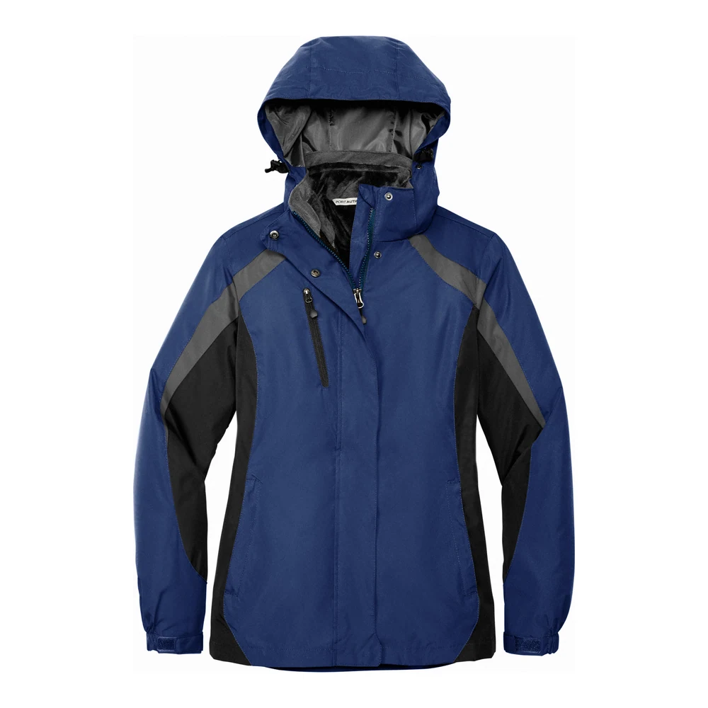 Admiral Blue/ Black/ Magnet Port Authority Women's Colorblock 3-in-1 Jacket style L321, front view
