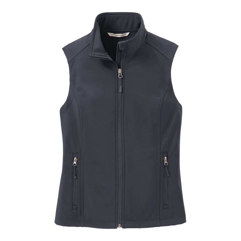 Battleship Grey Port Authority Women's Core Soft Shell Vest style L325, front view