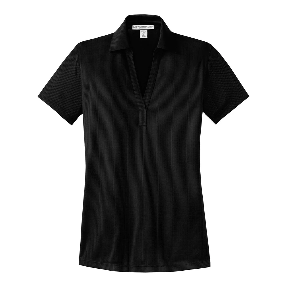 Black Port Authority Women's Performance Fine Jacquard Polo style L528, front view