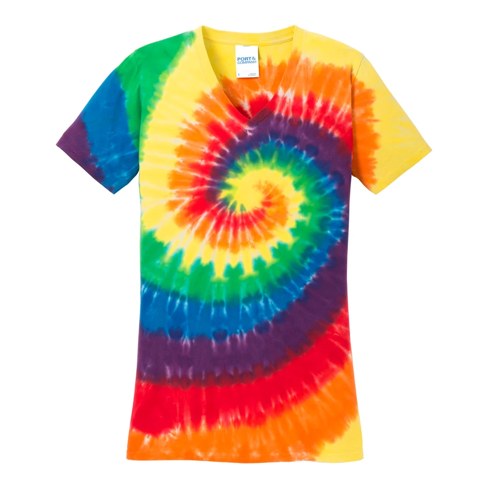 Rainbow Port & Co Women's Tie-Dye V-Neck Tee style LPC147V, front view