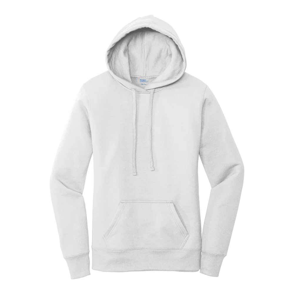 White Port & Co Women's Core Fleece Pullover Hooded Sweatshirt style LPC78H, front view