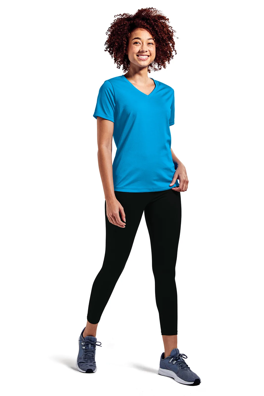 Sport-Tek Women's PosiCharge RacerMesh V-Neck Tee — Style LST340 in Pond Blue — manufacturer lifestyle photo