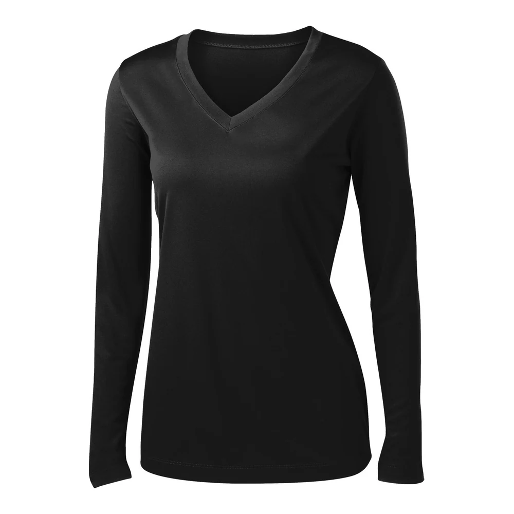 Black Sport-Tek Women's Long Sleeve PosiCharge Competitor V-Neck Tee style LST353LS, front view