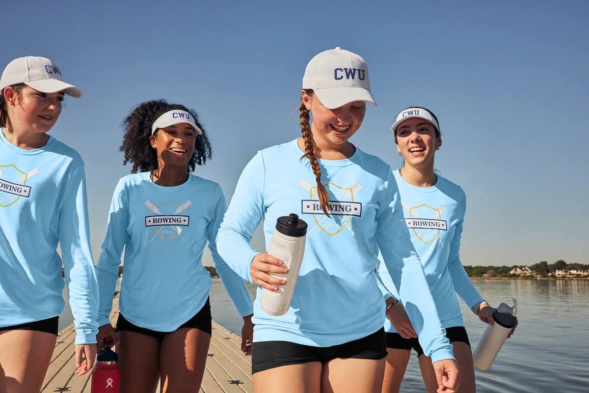 Sport-Tek Women's Posi-UV Pro Long Sleeve — Style LST420LS in Light Blue — manufacturer lifestyle photo