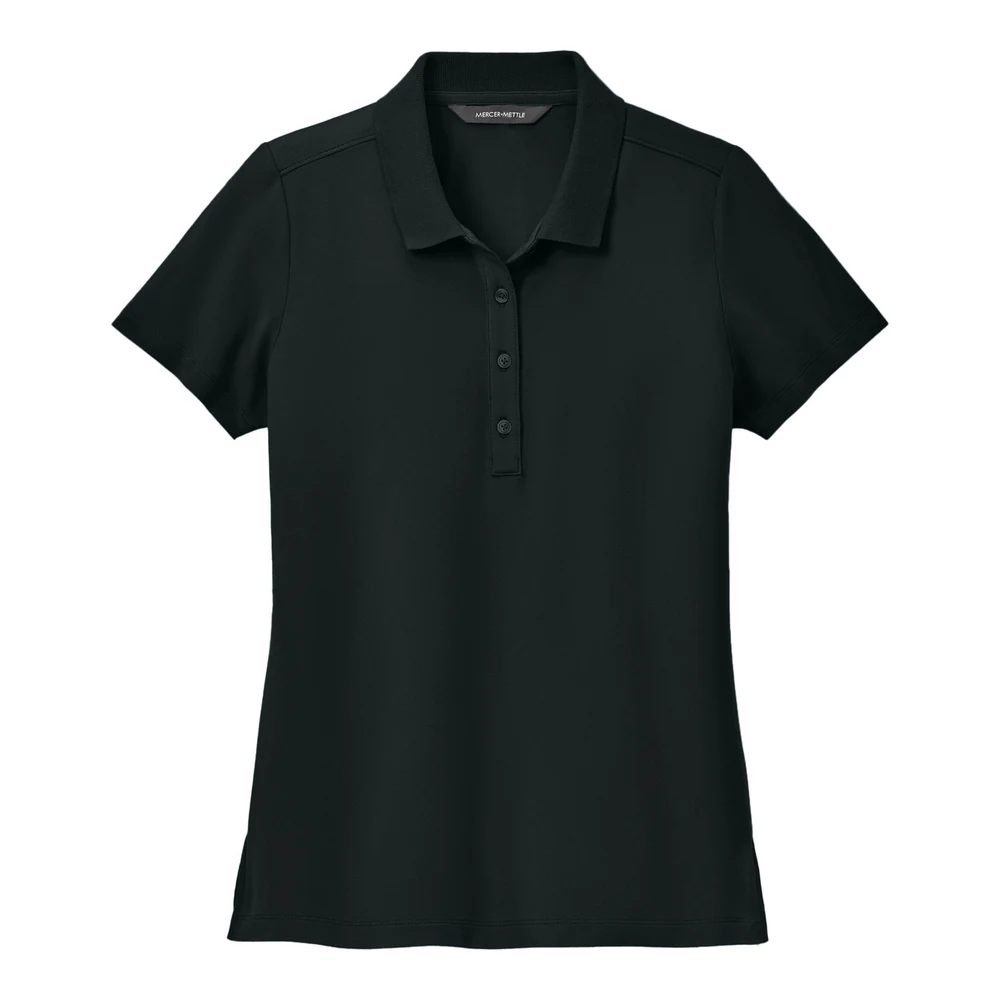 Deep Black Mercer+Mettle Women's Stretch Pique Polo style MM1005, front view