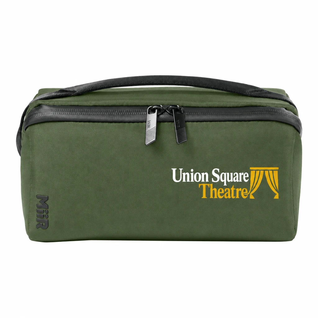 Custom MiiR Causeway Travel Organizer (MRB1071) in Forest Moss, flat-lay view with a custom printed logo.