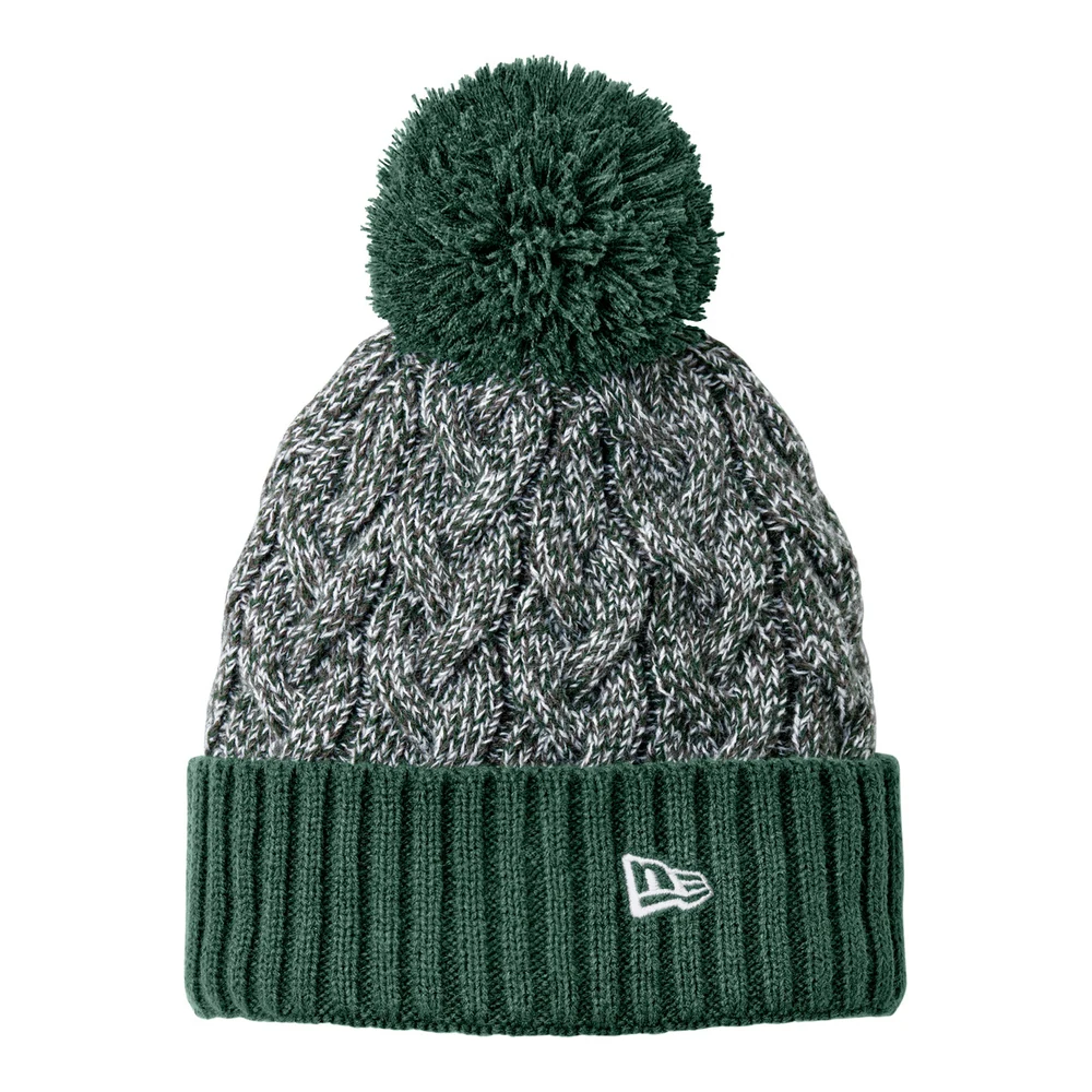 Dark Green/ Graphite/ White New Era Marled Knit Pom Beanie style NE910, front view