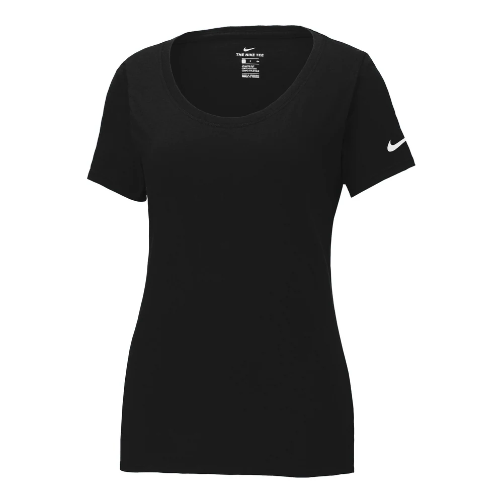 Black Nike Women's Dri-FIT Cotton/Poly Scoop Neck Tee style NKBQ5234, front view