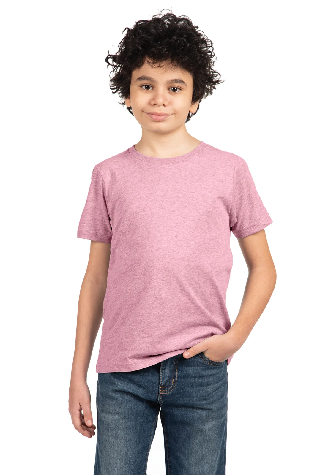 Next Level Apparel Youth Cotton Tee — Style NL3310 in Light Pink — manufacturer lifestyle photo