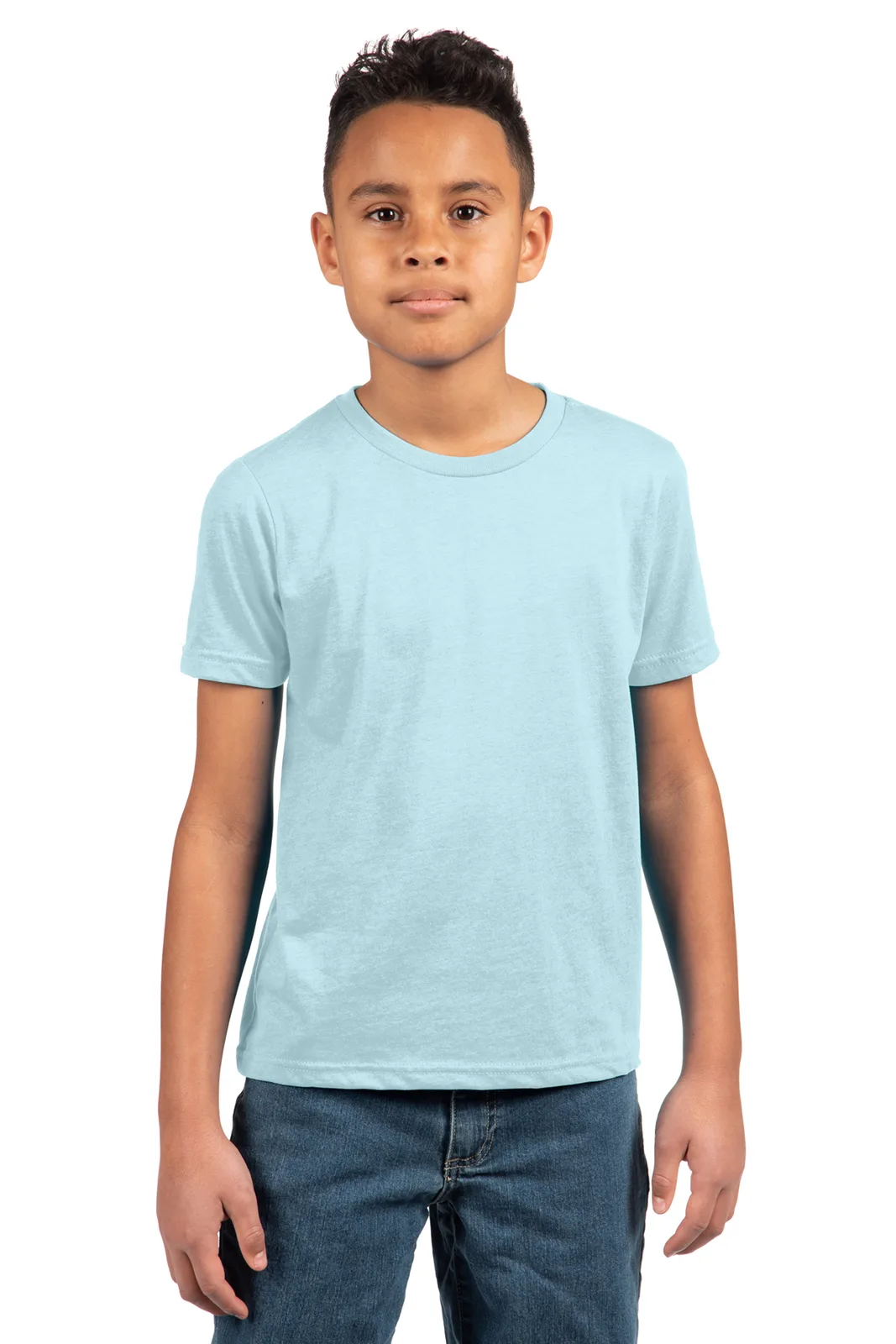 Next Level Apparel Youth CVC Tee — Style NL3312 in Tahiti Blue — manufacturer lifestyle photo
