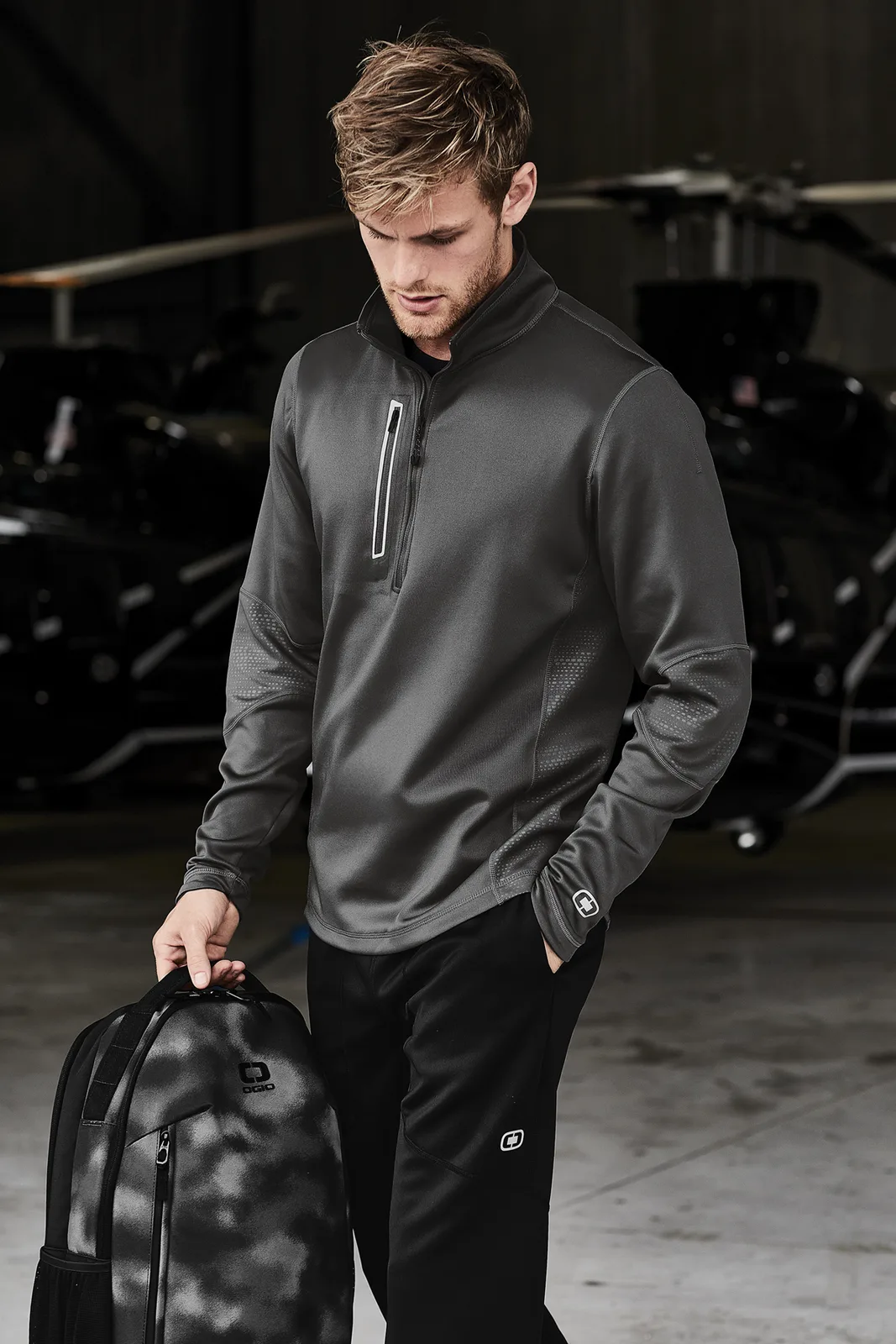OGIO Fulcrum 1/4-Zip — Style OE701 in Gear Grey — manufacturer lifestyle photo