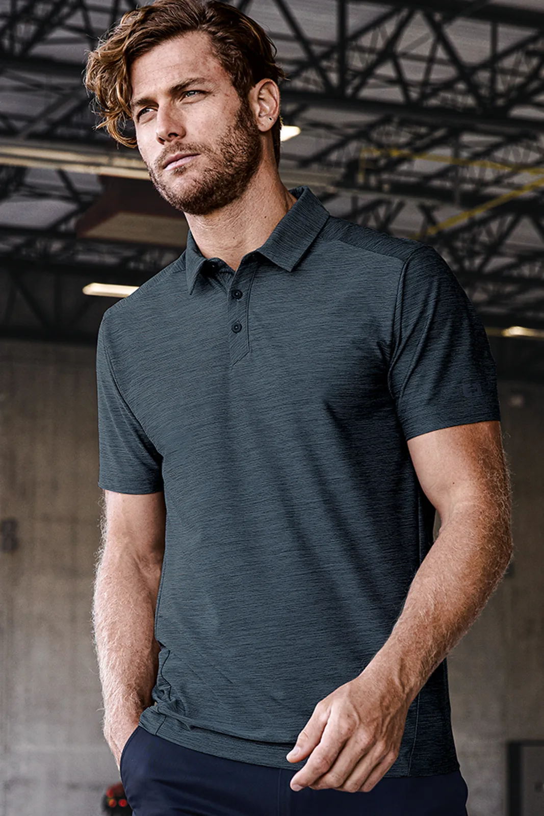 OGIO Slate Polo — Style OG143 in Gear Grey — manufacturer lifestyle photo