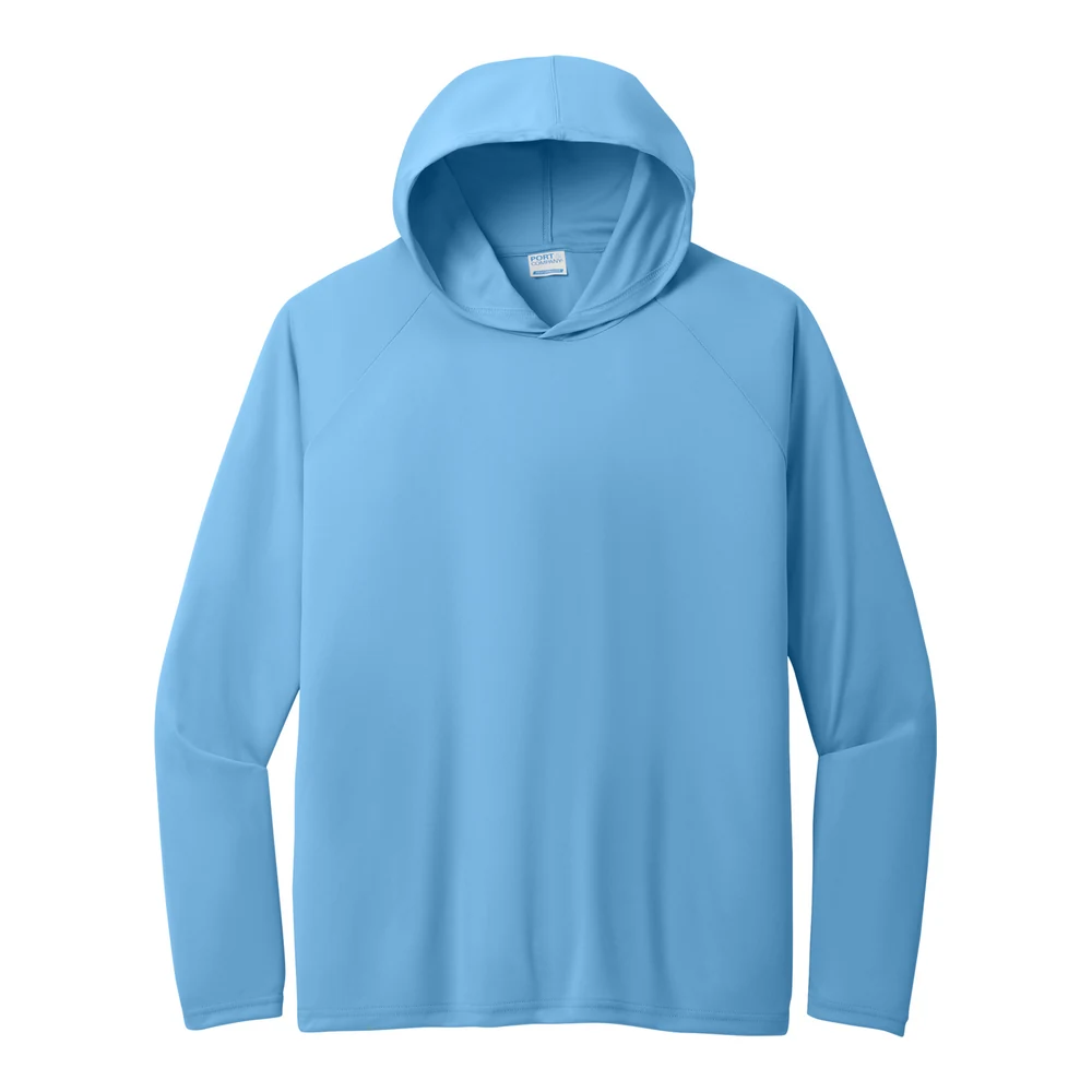 Carolina Blue Port & Co Performance Pullover Hooded Tee style PC380H, front view